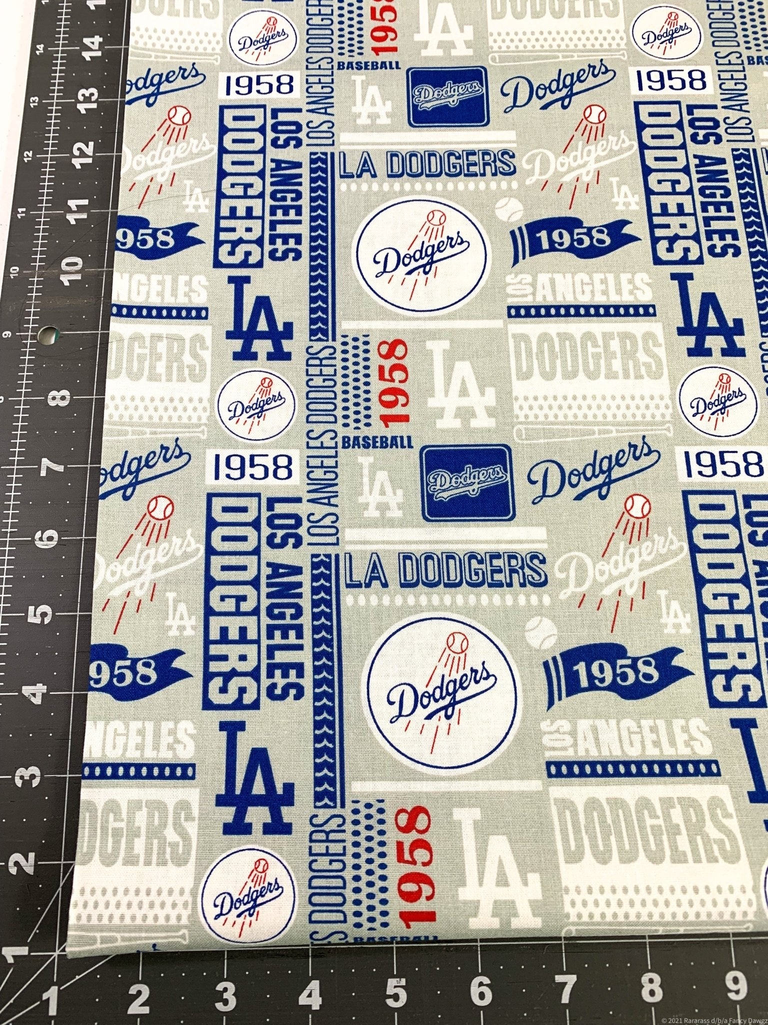 LA Dodgers fabric Grey 1958 MLB fabric Los Angeles Dodger fabric - Mary Jo Fabrics