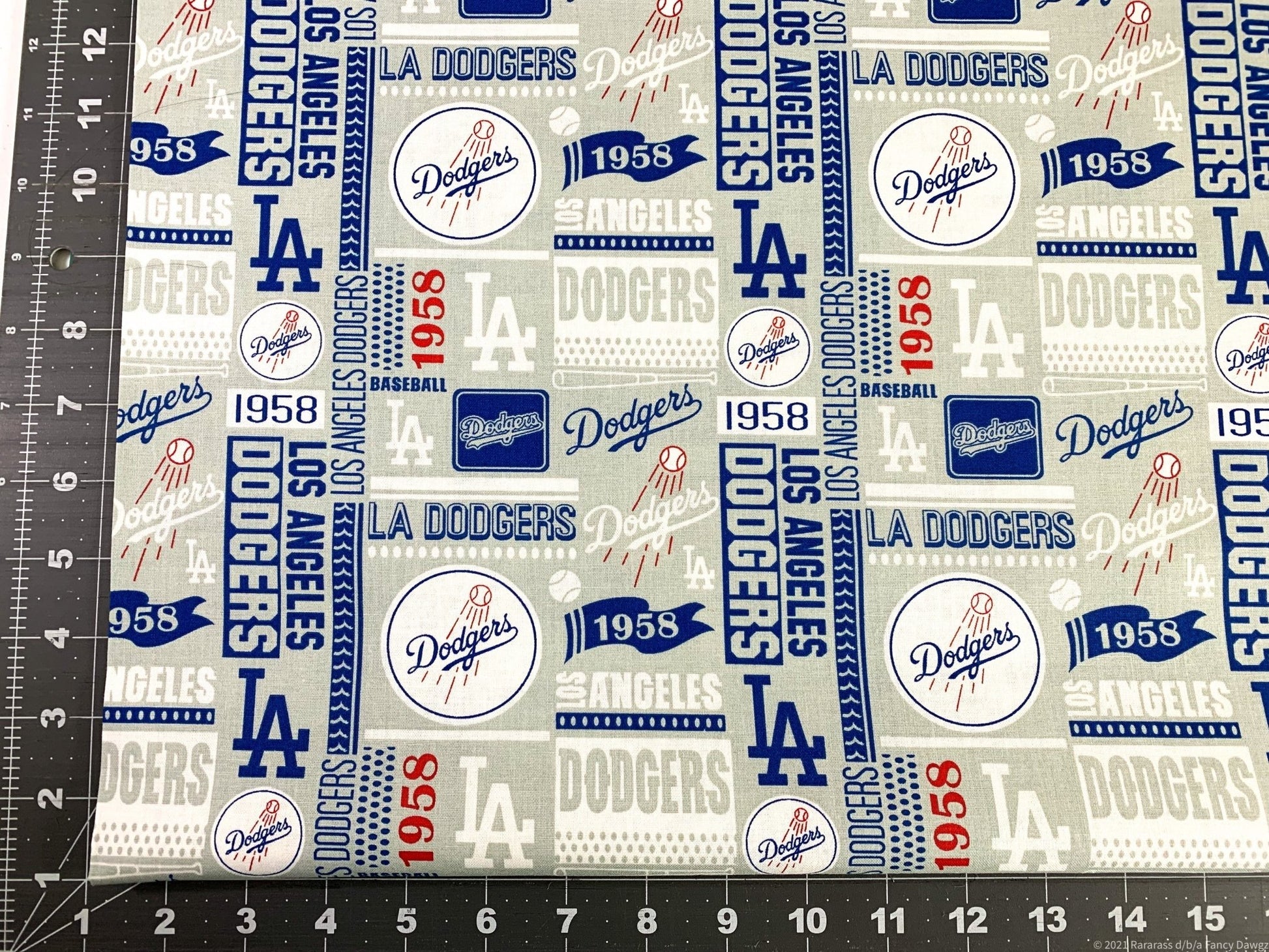 LA Dodgers fabric Grey 1958 MLB fabric Los Angeles Dodger fabric - Mary Jo Fabrics