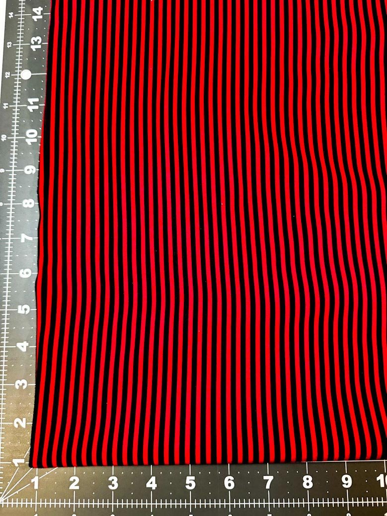 Ladybug Black and Red Stripe fabric 1/8" width striped - Mary Jo Fabrics