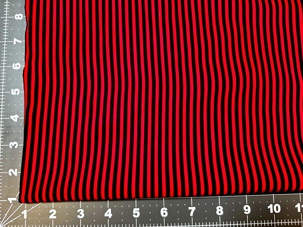 Ladybug Black and Red Stripe fabric 1/8" width striped - Mary Jo Fabrics