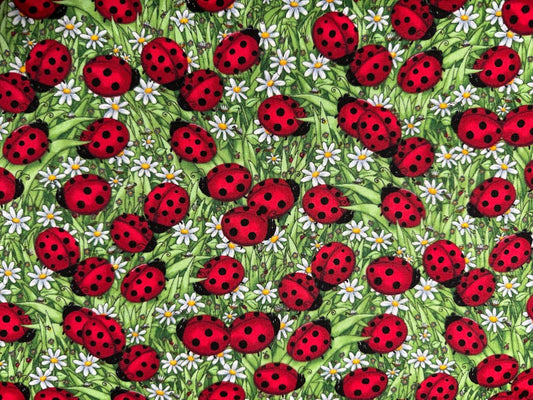 ladybug fabric C1175 ladybugs and white daisies