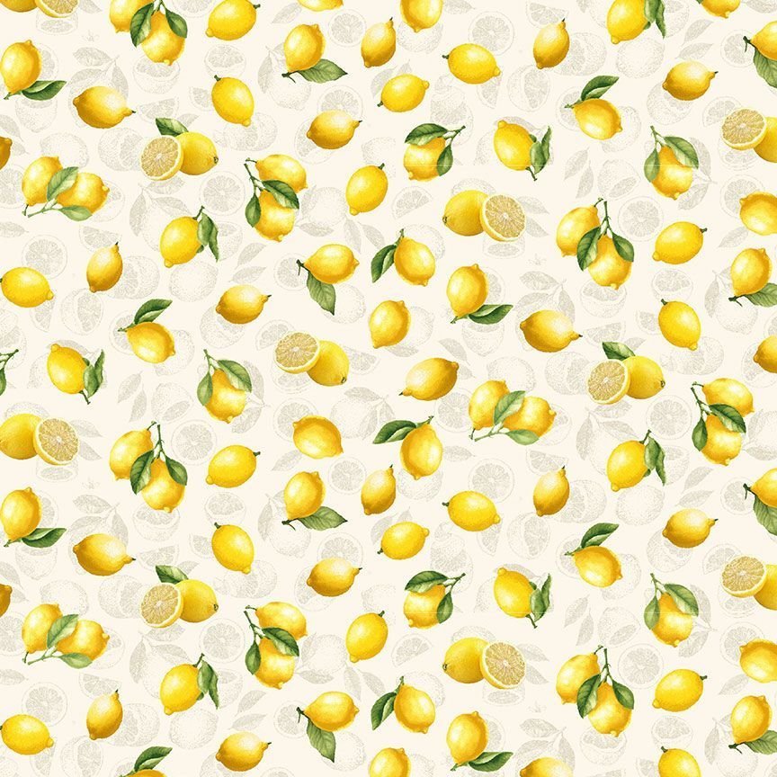 Lemon Fabric CD3444 Cream Tossed Lemons Fruit - Mary Jo Fabrics