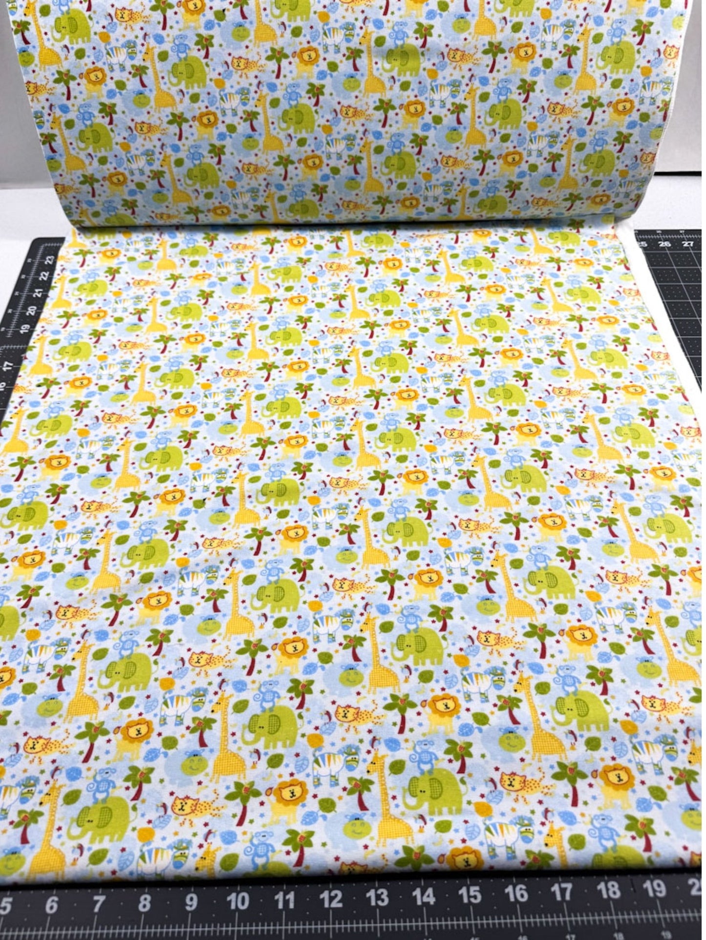 Light Blue Jungle Animals FLANNEL 44 - 7521 Monkey Lion - Mary Jo Fabrics