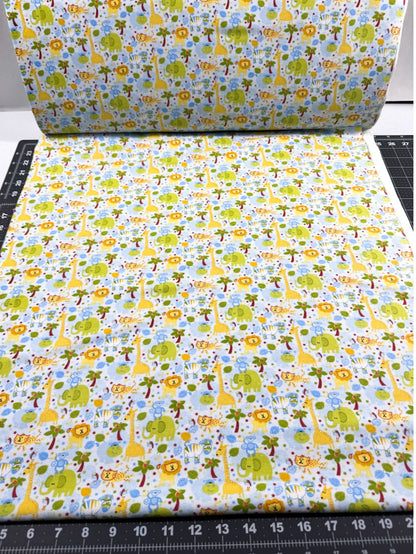 Light Blue Jungle Animals FLANNEL 44 - 7521 Monkey Lion - Mary Jo Fabrics