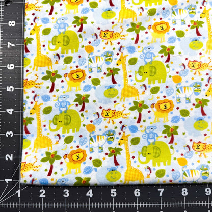 Light Blue Jungle Animals FLANNEL 44 - 7521 Monkey Lion - Mary Jo Fabrics