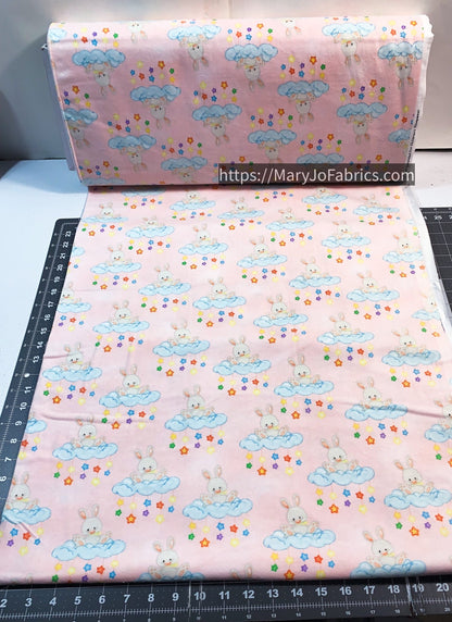 Light Pink White Bunny FLANNEL 0962 - 22 Rabbit - Mary Jo Fabrics