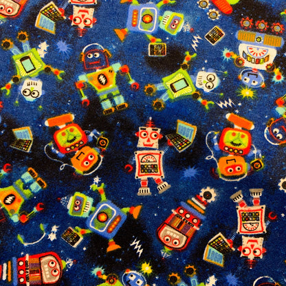 Lil Blue Robots Cotton FLANNEL Fabric 7471 Cute Robot fabric - Mary Jo Fabrics