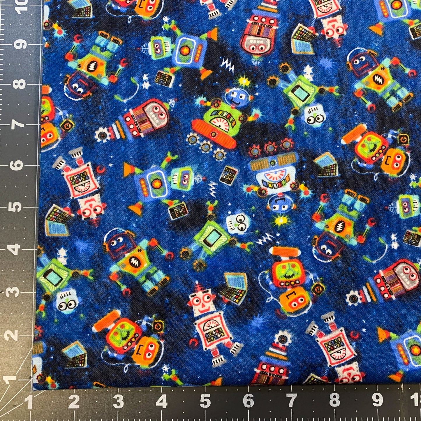 Lil Blue Robots Cotton FLANNEL Fabric 7471 Cute Robot fabric - Mary Jo Fabrics
