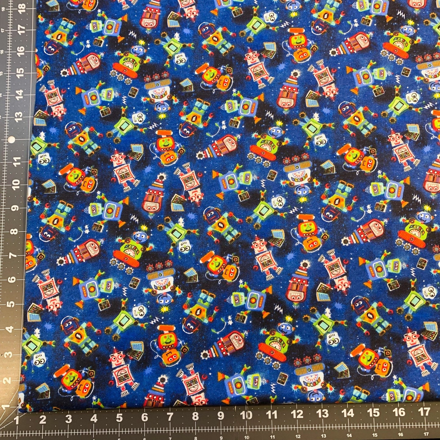 Lil Blue Robots Cotton FLANNEL Fabric 7471 Cute Robot fabric - Mary Jo Fabrics