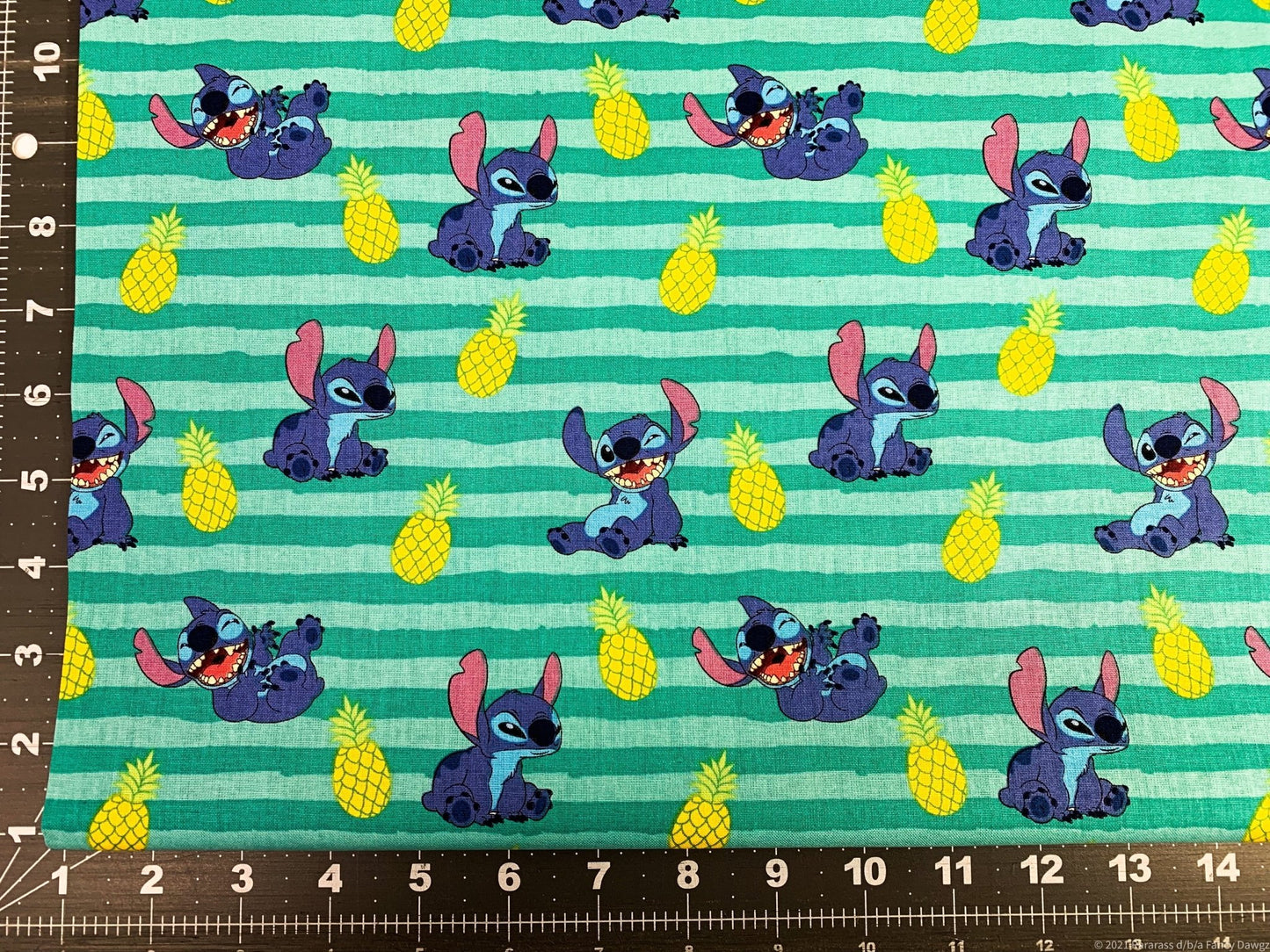 Lilo and Stitch fabric CP69547 Green stripe - Mary Jo Fabrics