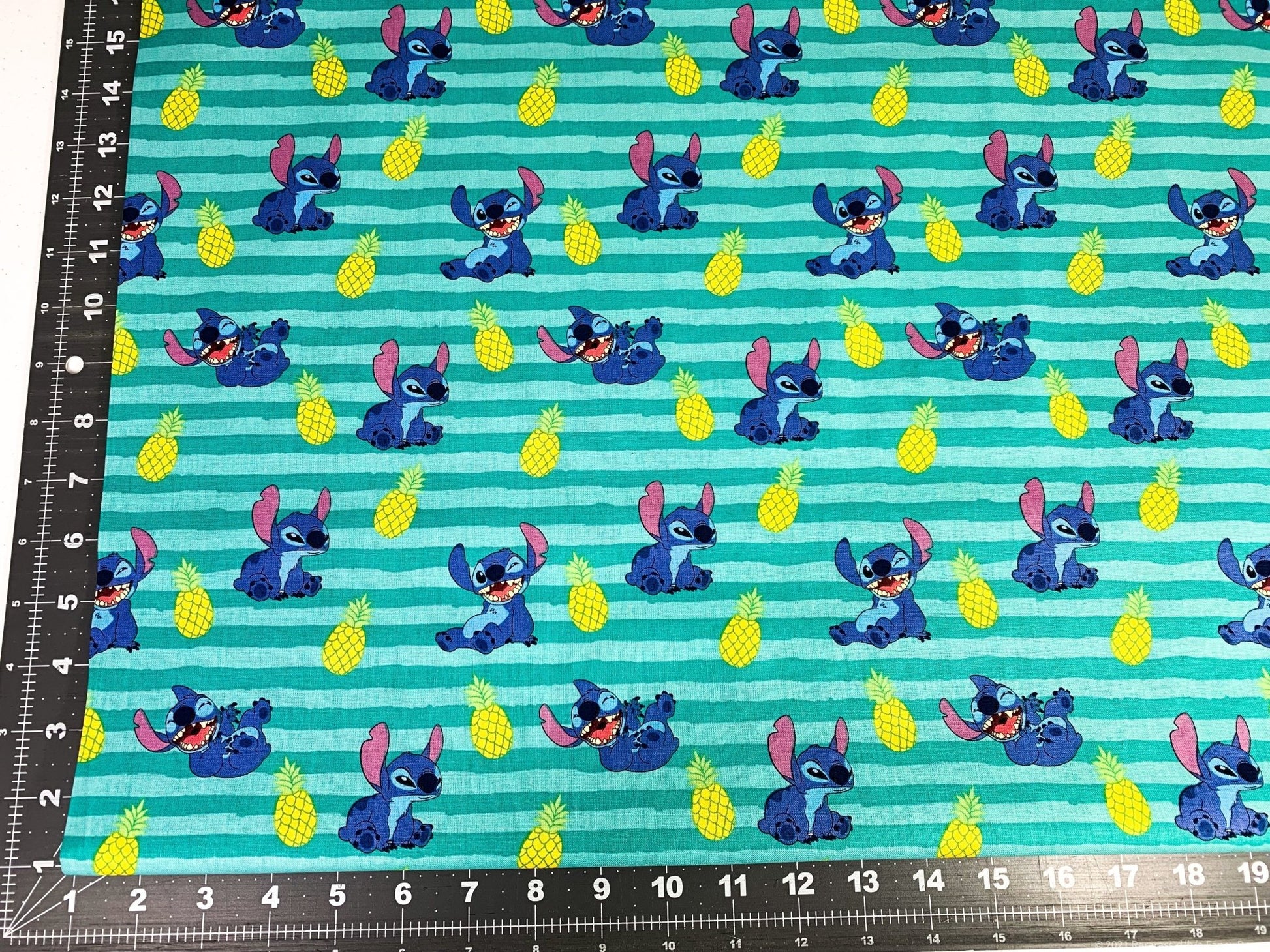 Lilo and Stitch fabric CP69547 Green stripe - Mary Jo Fabrics