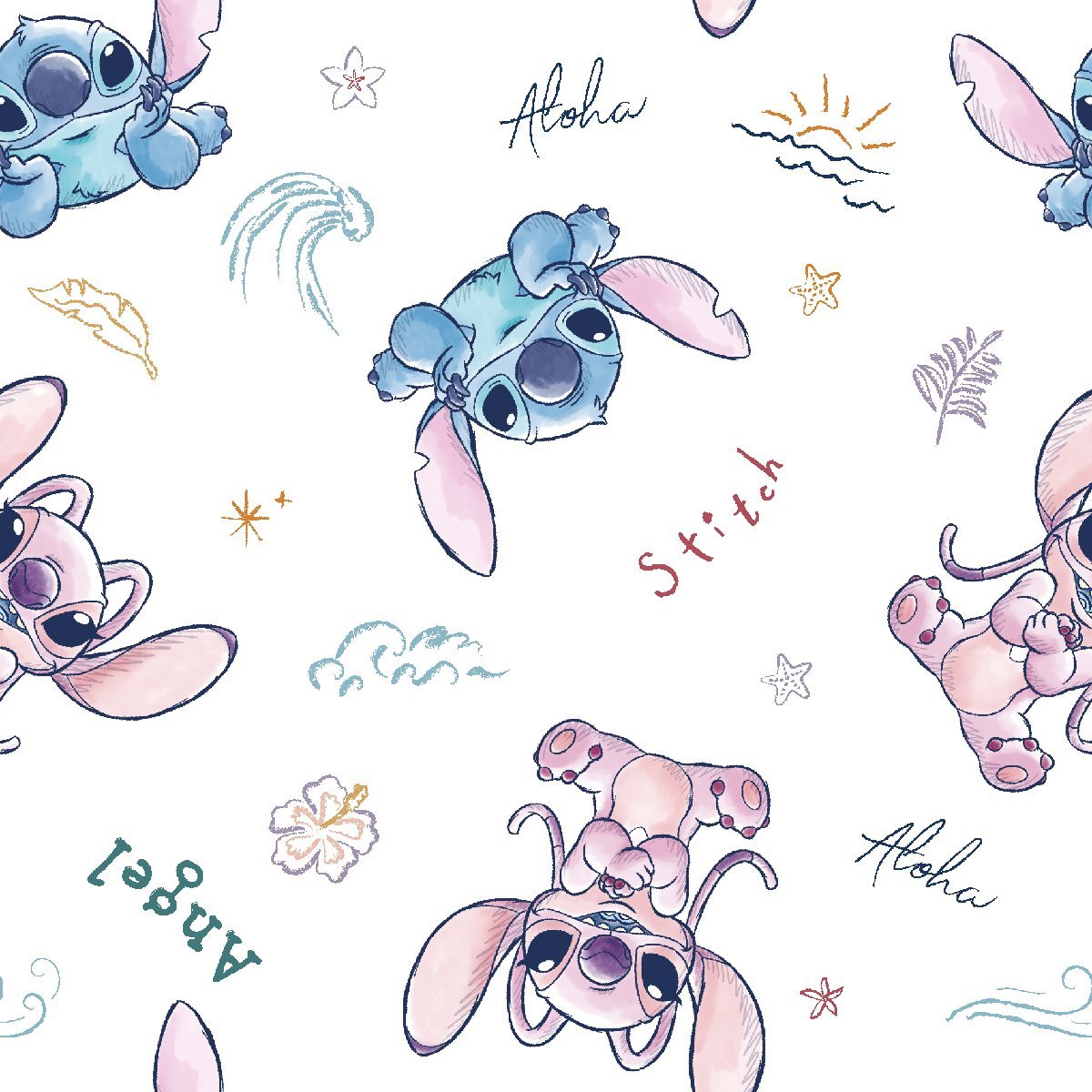 Lilo's Stitch Cotton Fabric 79738 Disney Stitch and Angel Sketch - Mary Jo Fabrics