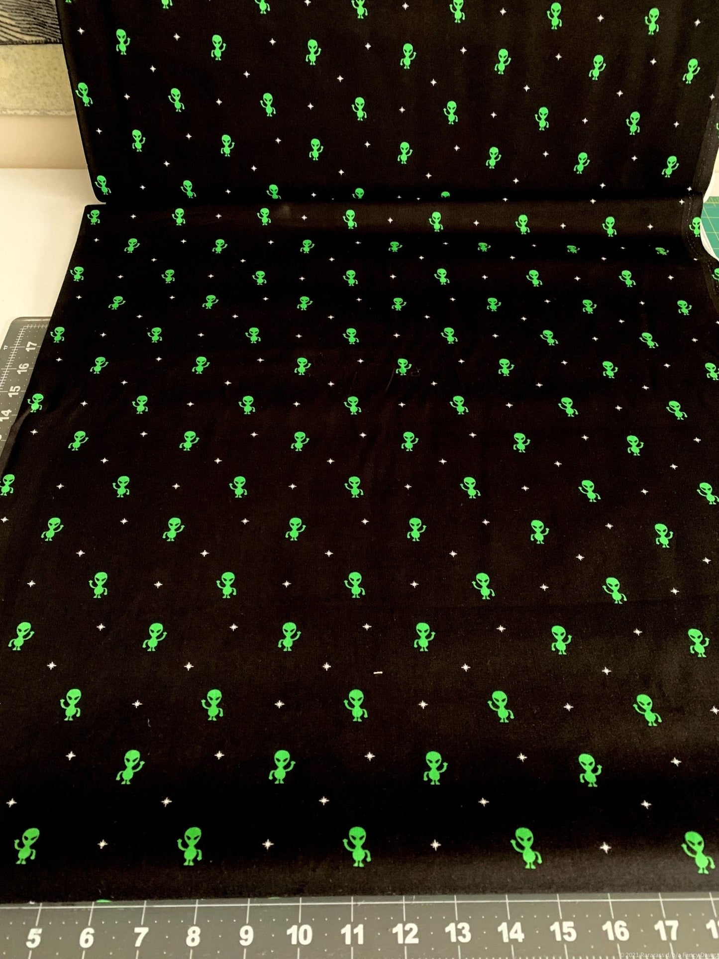 Little green alien fabric C4621 space alien Halloween cotton fabric - Mary Jo Fabrics