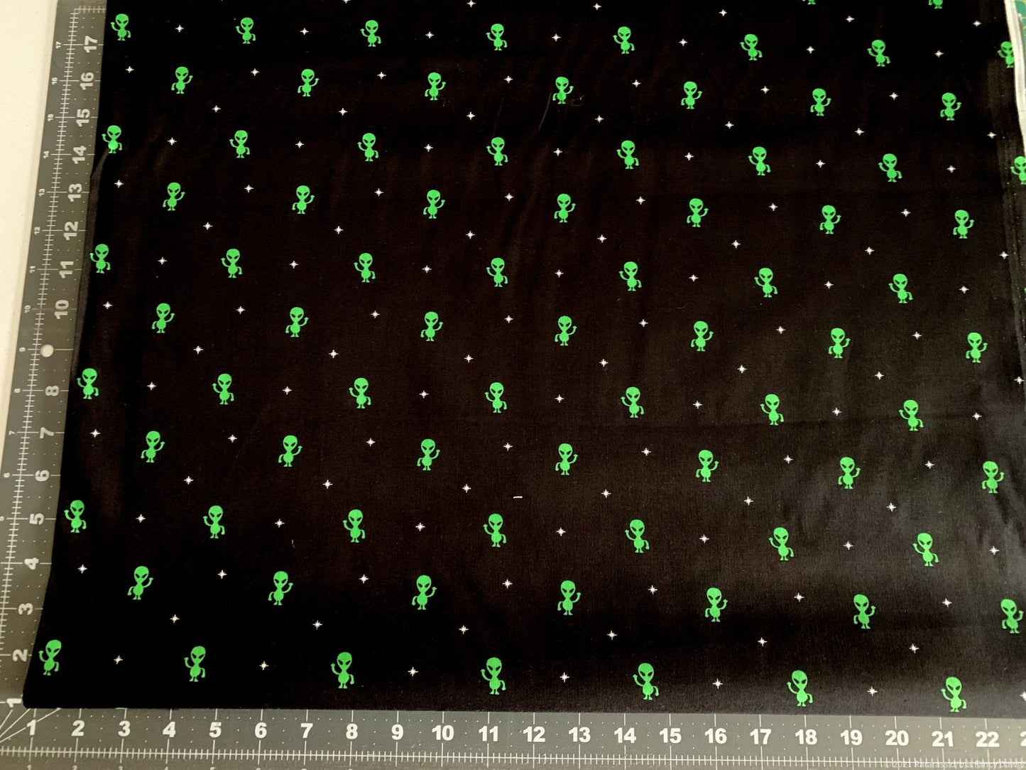 Little green alien fabric C4621 space alien Halloween cotton fabric - Mary Jo Fabrics