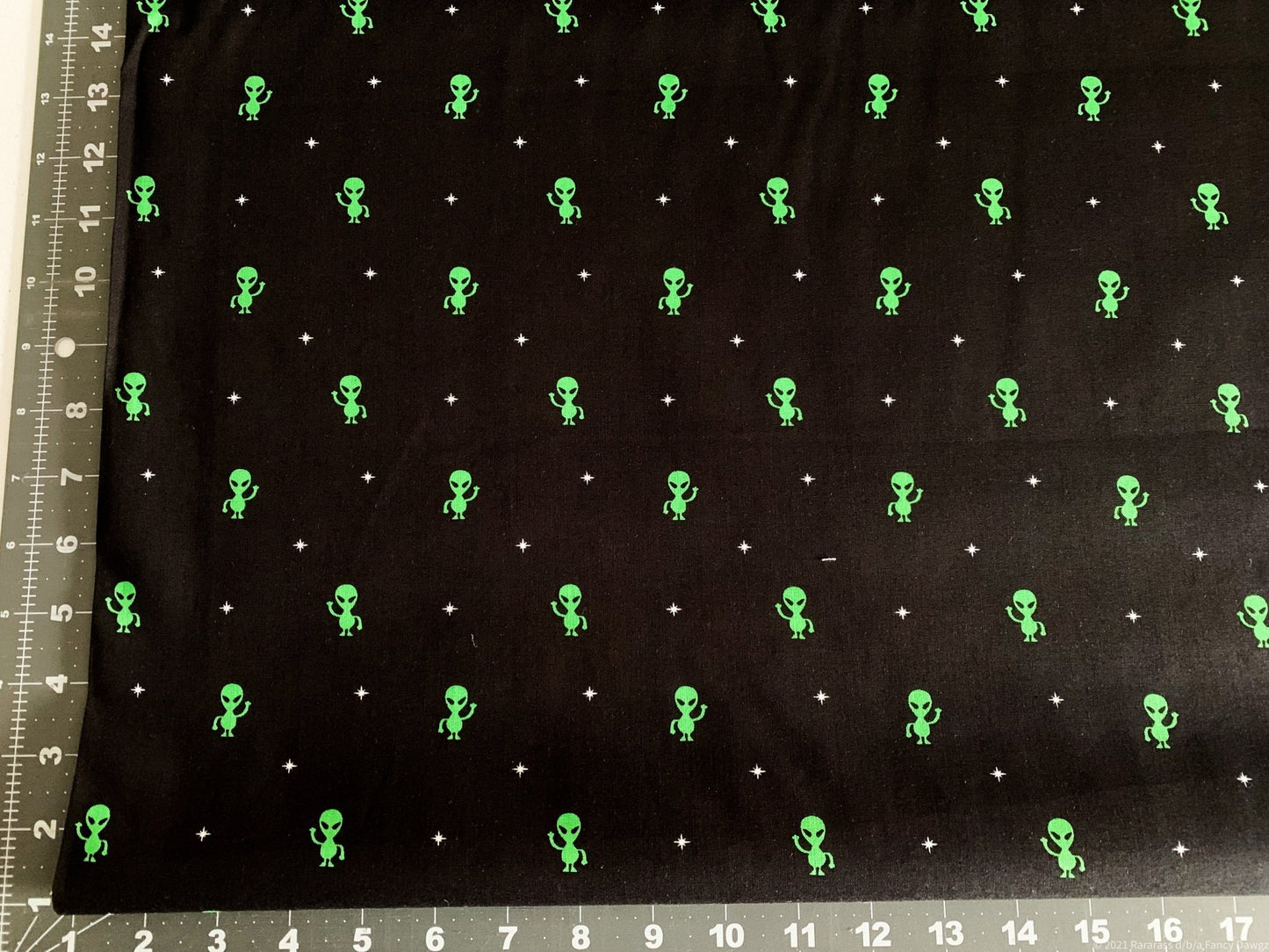 Little green alien fabric C4621 space alien Halloween cotton fabric - Mary Jo Fabrics