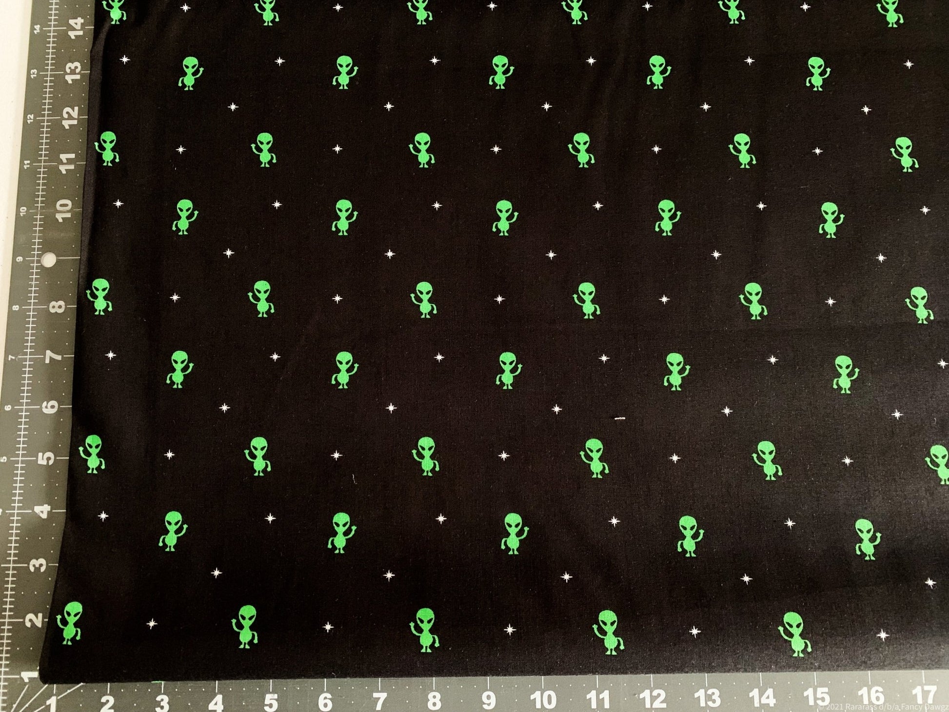 Little green alien fabric C4621 space alien Halloween cotton fabric - Mary Jo Fabrics