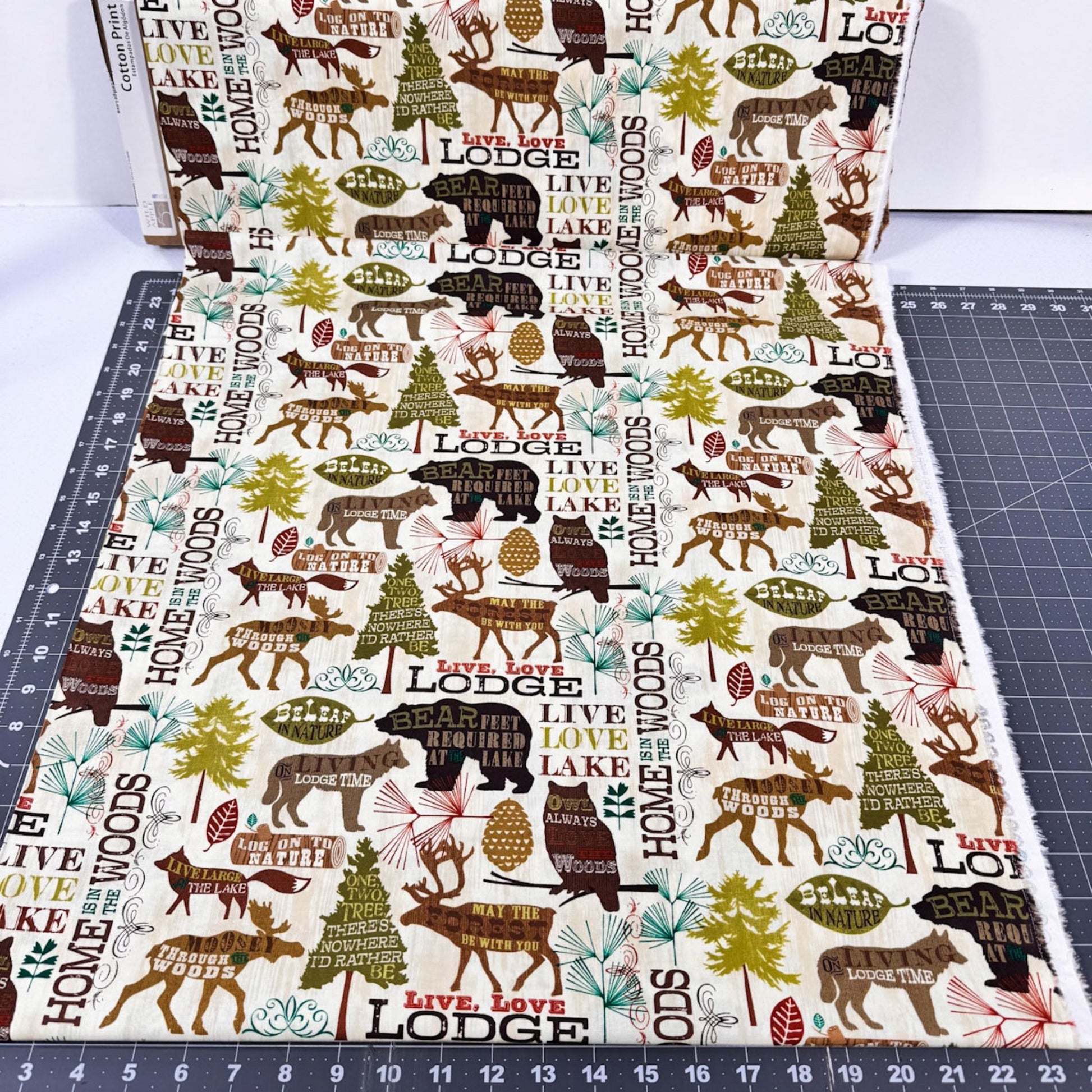 Live Love Lodge Cabin Fabric WA34398C1 Elk Moose Bear Owl - Mary Jo Fabrics