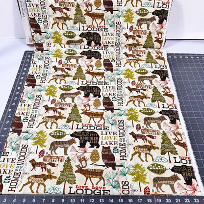 Live Love Lodge Cabin Fabric WA34398C1 Elk Moose Bear Owl - Mary Jo Fabrics