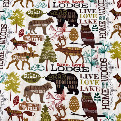 Live Love Lodge Cabin Fabric WA34398C1 Elk Moose Bear Owl - Mary Jo Fabrics