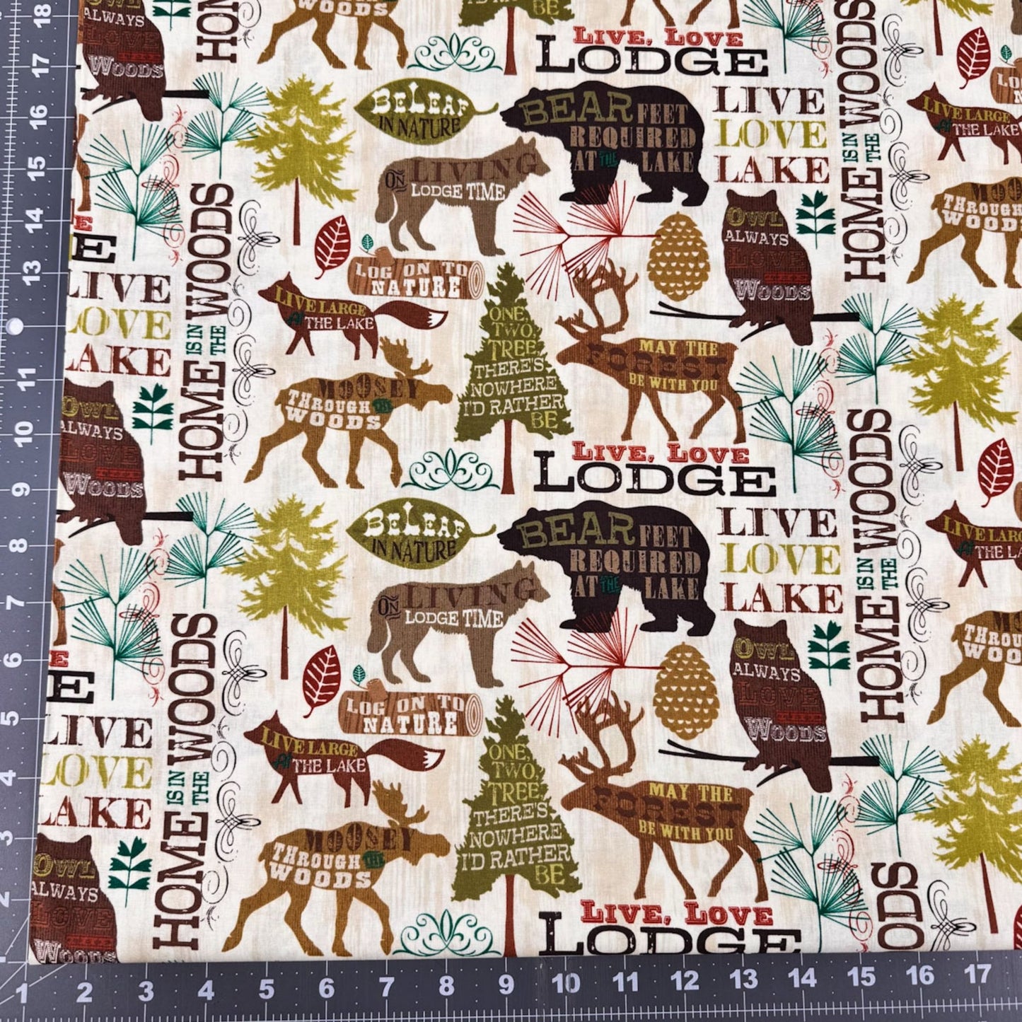 Live Love Lodge Cabin Fabric WA34398C1 Elk Moose Bear Owl - Mary Jo Fabrics