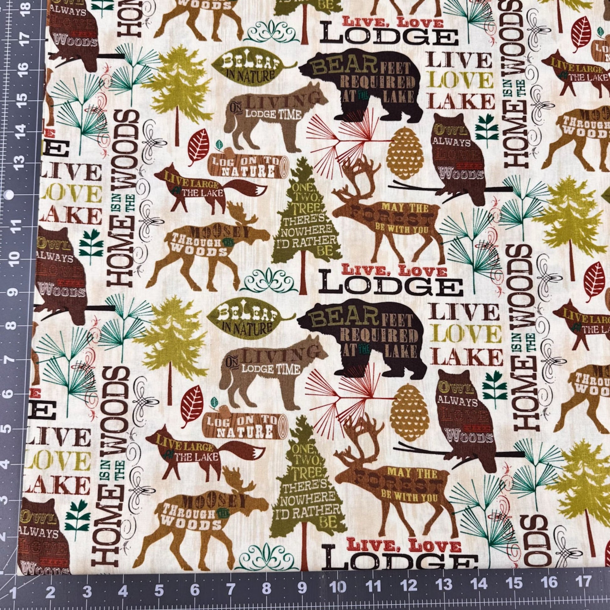 Live Love Lodge Cabin Fabric WA34398C1 Elk Moose Bear Owl - Mary Jo Fabrics