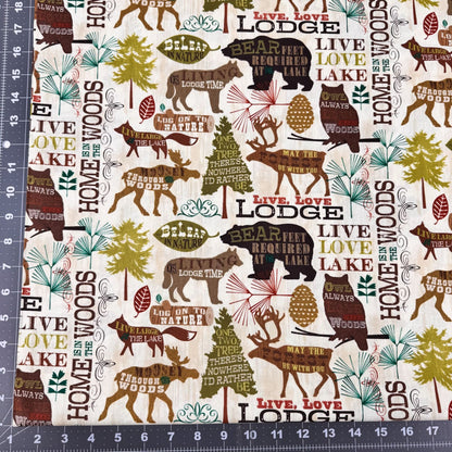 Live Love Lodge Cabin Fabric WA34398C1 Elk Moose Bear Owl - Mary Jo Fabrics