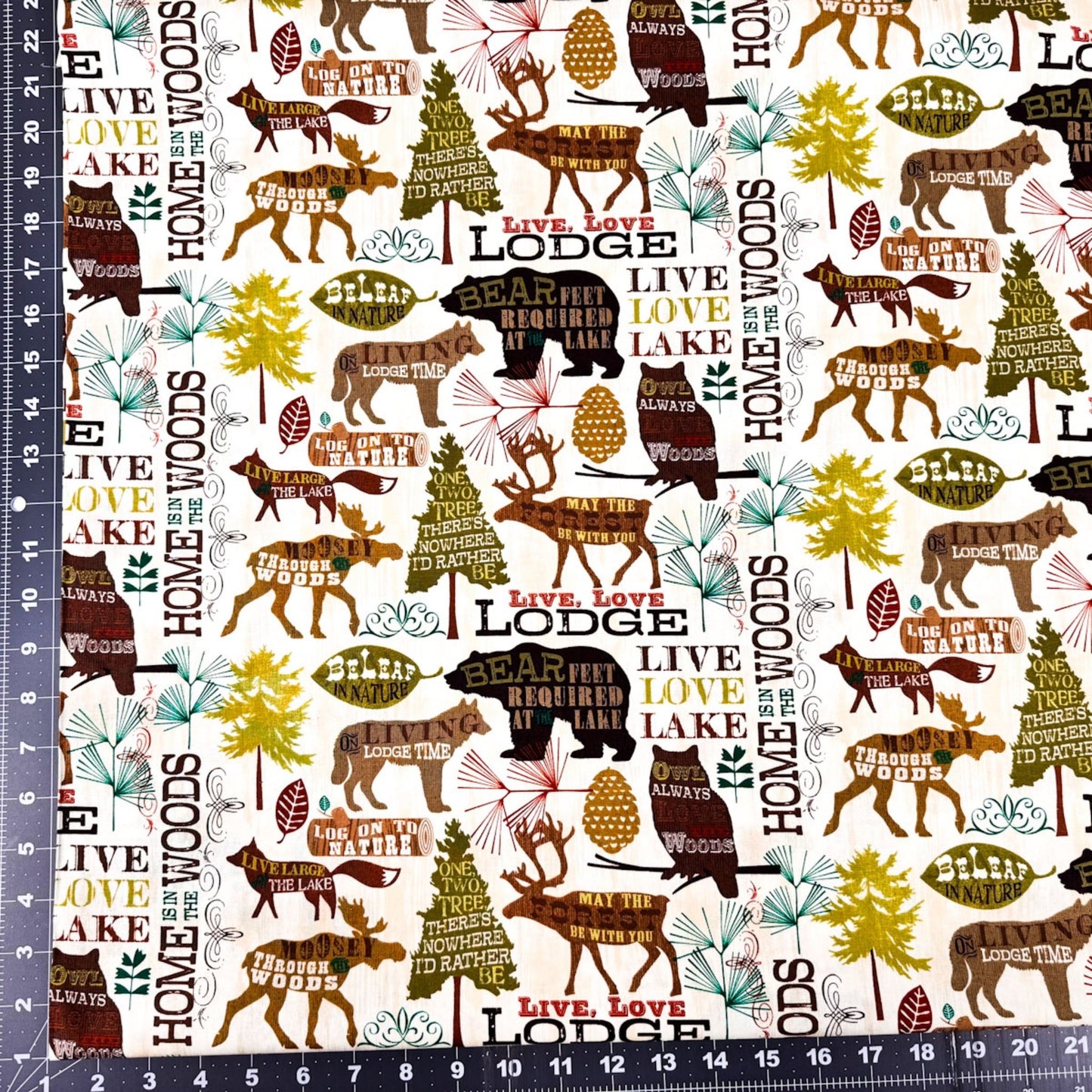 Live Love Lodge Cabin Fabric WA34398C1 Elk Moose Bear Owl - Mary Jo Fabrics