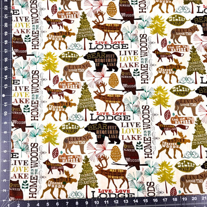 Live Love Lodge Cabin Fabric WA34398C1 Elk Moose Bear Owl - Mary Jo Fabrics