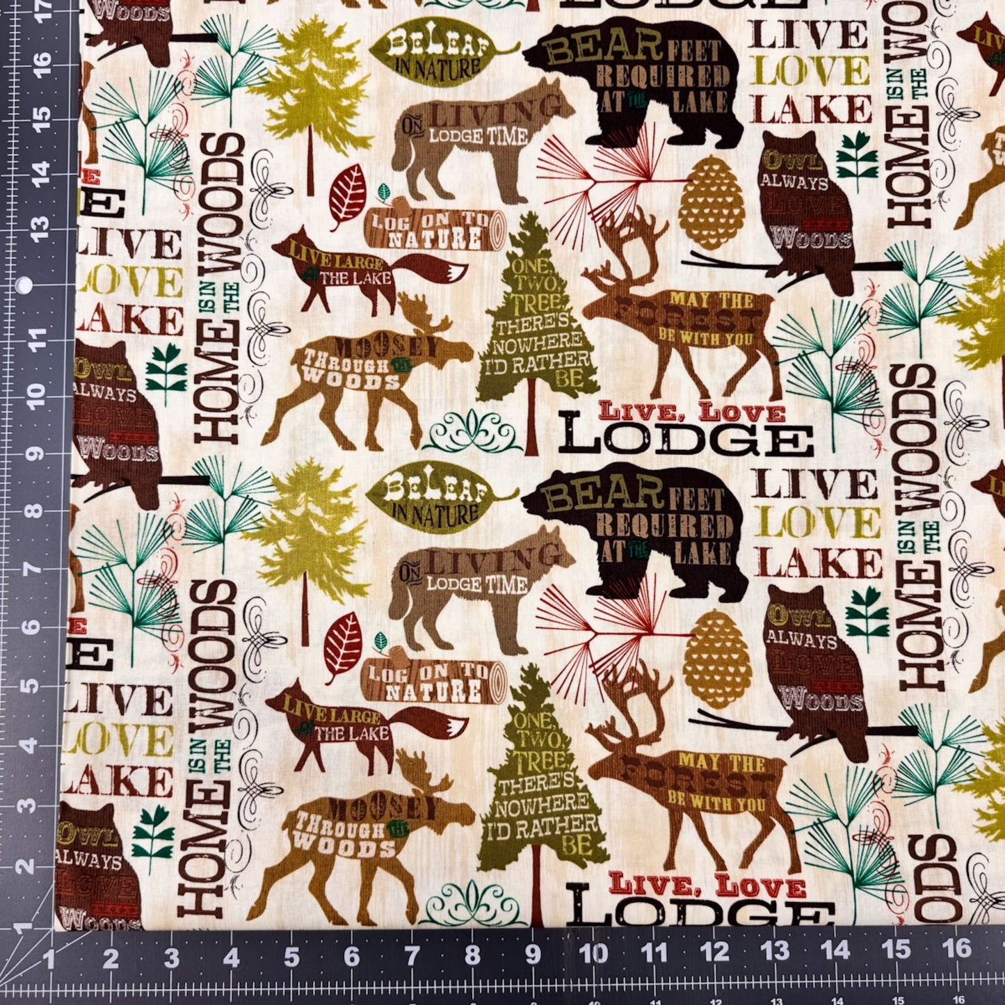 Live Love Lodge Cabin Fabric WA34398C1 Elk Moose Bear Owl - Mary Jo Fabrics