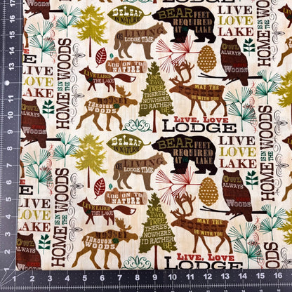 Live Love Lodge Cabin Fabric WA34398C1 Elk Moose Bear Owl - Mary Jo Fabrics