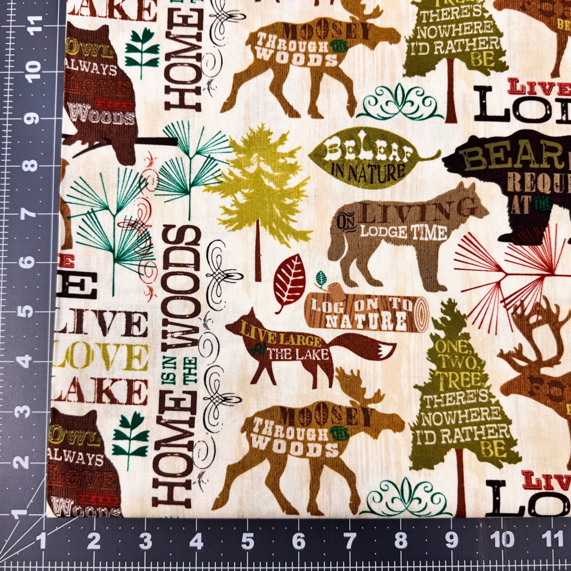 Live Love Lodge Cabin Fabric WA34398C1 Elk Moose Bear Owl - Mary Jo Fabrics