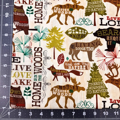 Live Love Lodge Cabin Fabric WA34398C1 Elk Moose Bear Owl - Mary Jo Fabrics