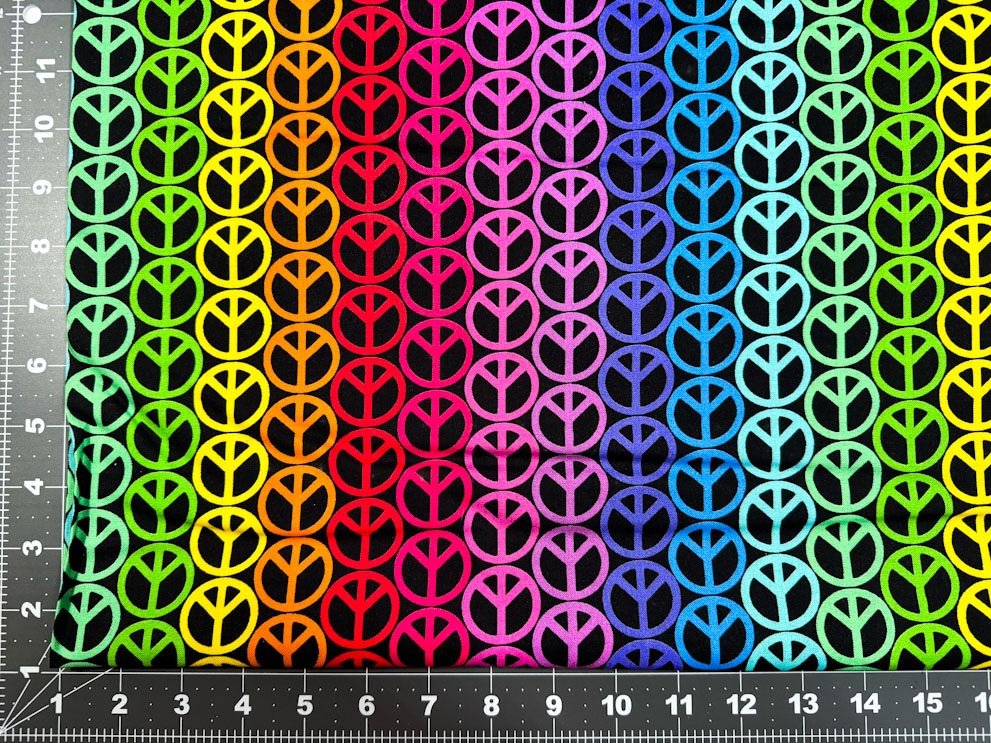 Love to all Peace signs cotton fabric rainbow peace fabric - Mary Jo Fabrics