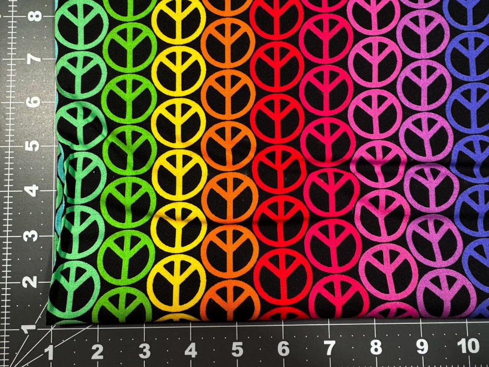 Love to all Peace signs cotton fabric rainbow peace fabric - Mary Jo Fabrics