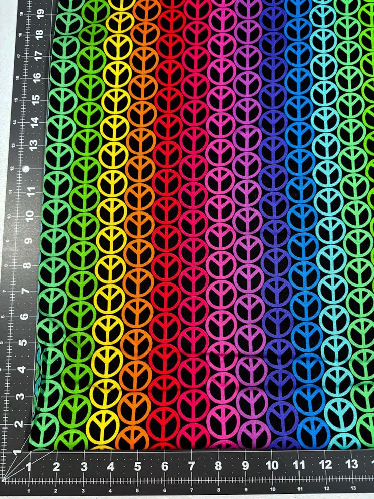 Love to all Peace signs cotton fabric rainbow peace fabric - Mary Jo Fabrics