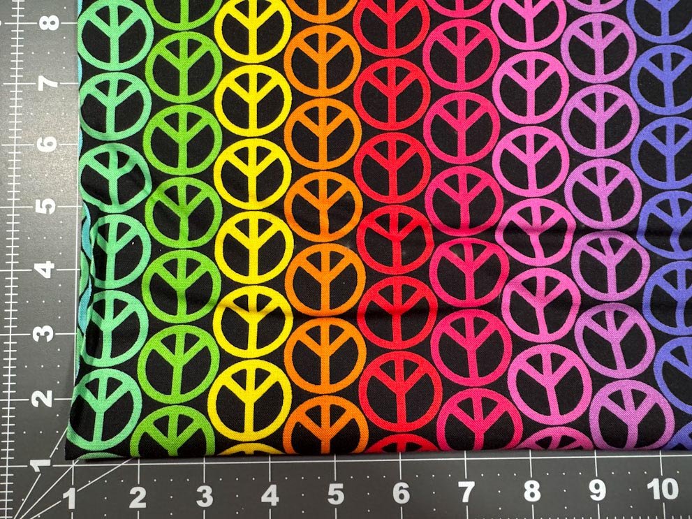 Love to all Peace signs cotton fabric rainbow peace fabric - Mary Jo Fabrics