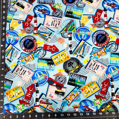 Lt Blue Carolina Cotton Fabric 12890 Carolina Greetings - Mary Jo Fabrics