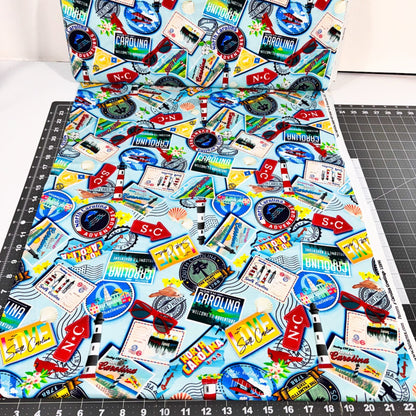 Lt Blue Carolina Cotton Fabric 12890 Carolina Greetings - Mary Jo Fabrics