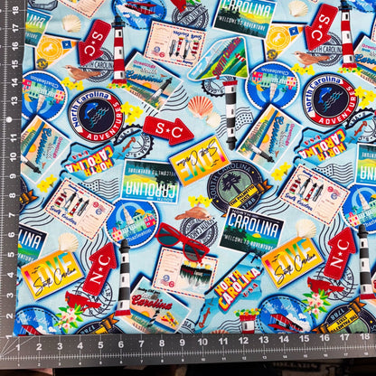 Lt Blue Carolina Cotton Fabric 12890 Carolina Greetings - Mary Jo Fabrics