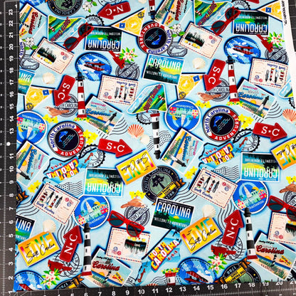 Lt Blue Carolina Cotton Fabric 12890 Carolina Greetings - Mary Jo Fabrics