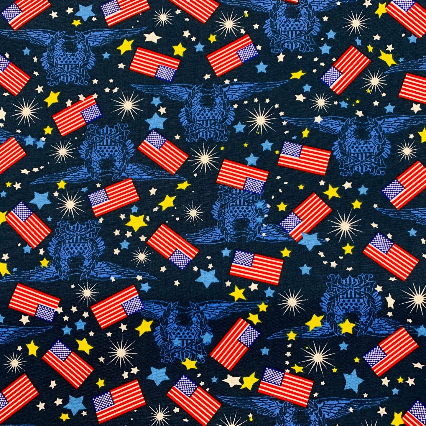 Made in the USA Fabric 49026 Mini Flags Eagle Emblems - Mary Jo Fabrics