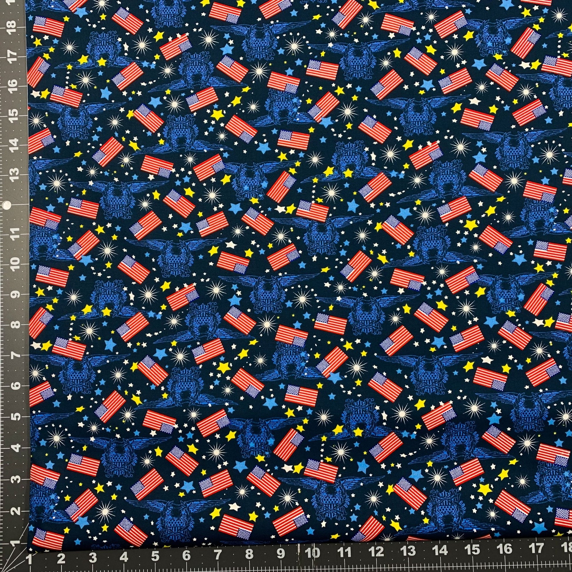 Made in the USA Fabric 49026 Mini Flags Eagle Emblems - Mary Jo Fabrics
