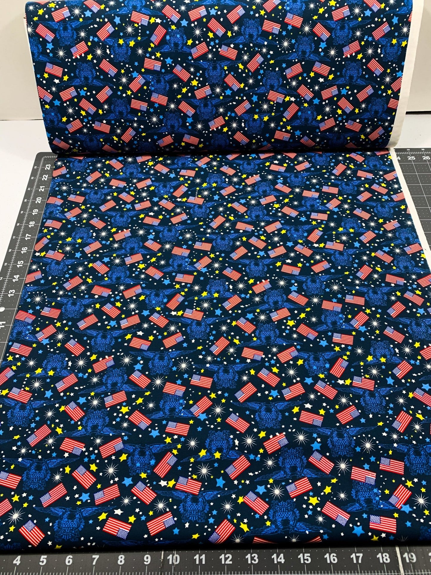 Made in the USA Fabric 49026 Mini Flags Eagle Emblems - Mary Jo Fabrics