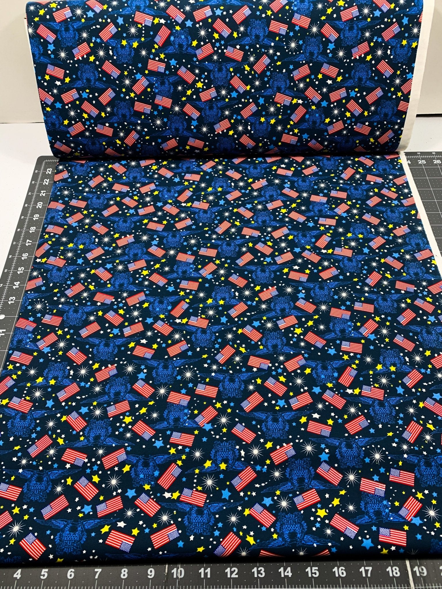 Made in the USA Fabric 49026 Mini Flags Eagle Emblems - Mary Jo Fabrics