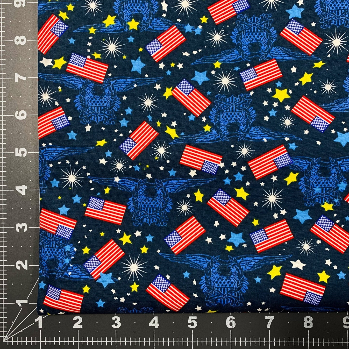 Made in the USA Fabric 49026 Mini Flags Eagle Emblems - Mary Jo Fabrics