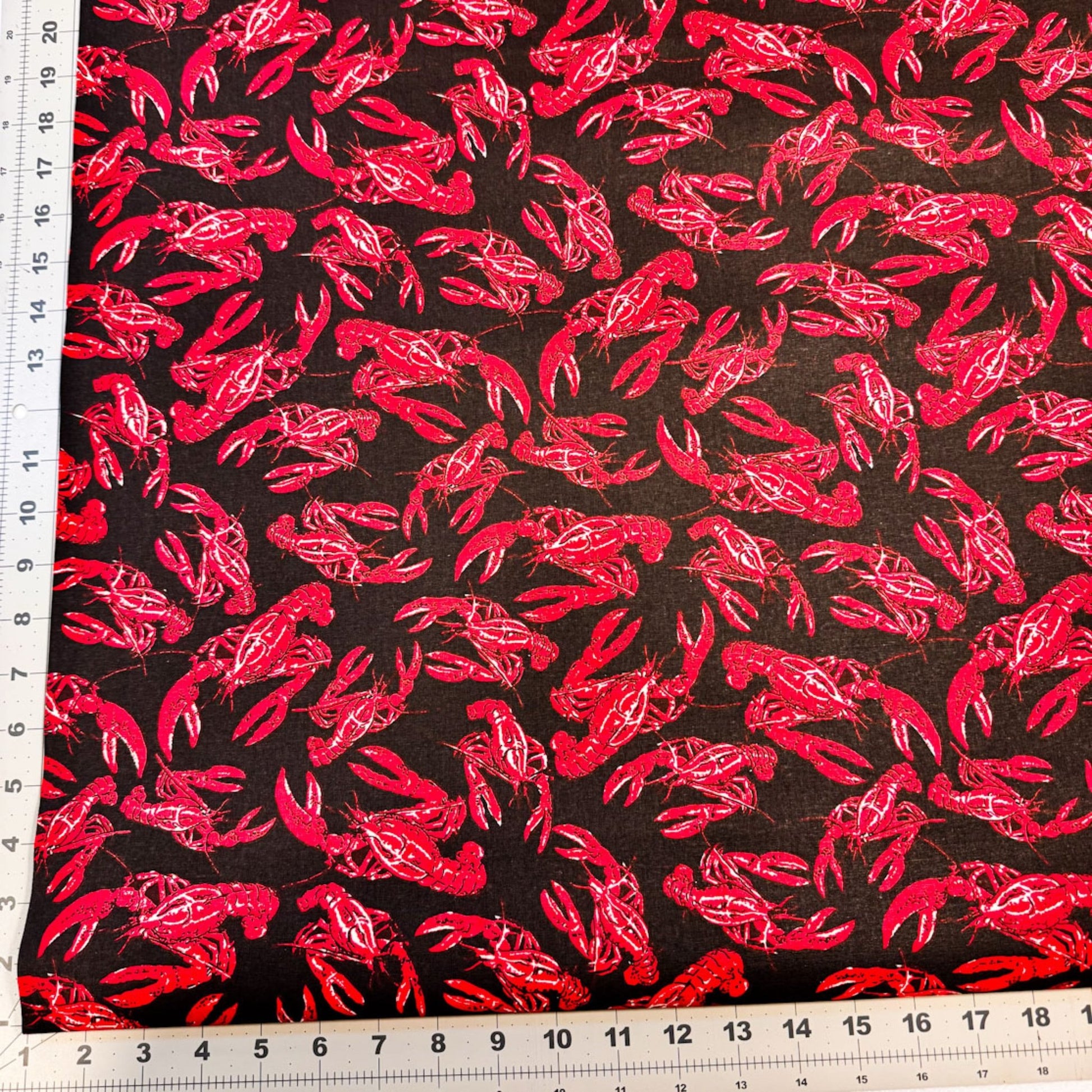 Maine Lobster fabric LC15 Lobsters on Black - Mary Jo Fabrics