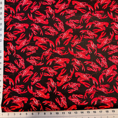 Maine Lobster seaside fabric LC15 Lobsters on Black - Mary Jo Fabrics
