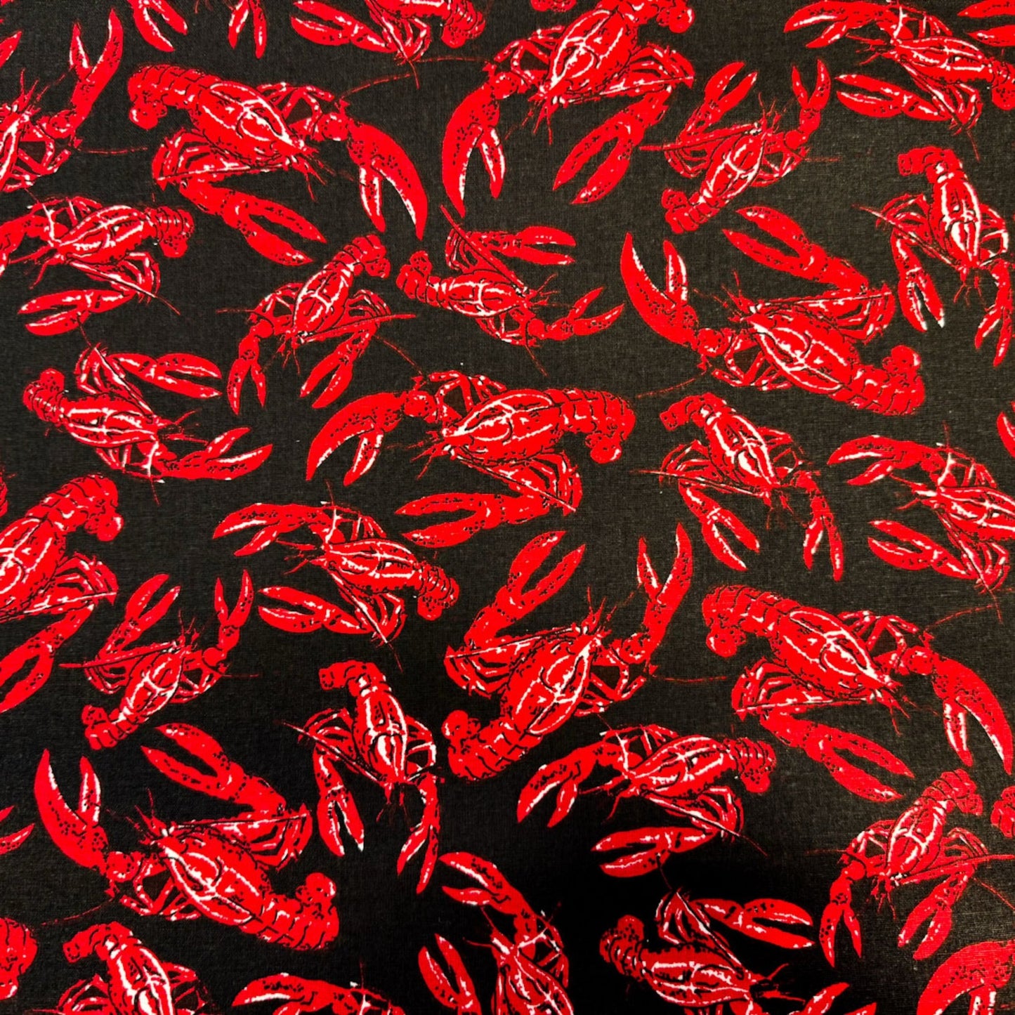 Maine Lobster fabric LC15 Lobsters on Black - Mary Jo Fabrics