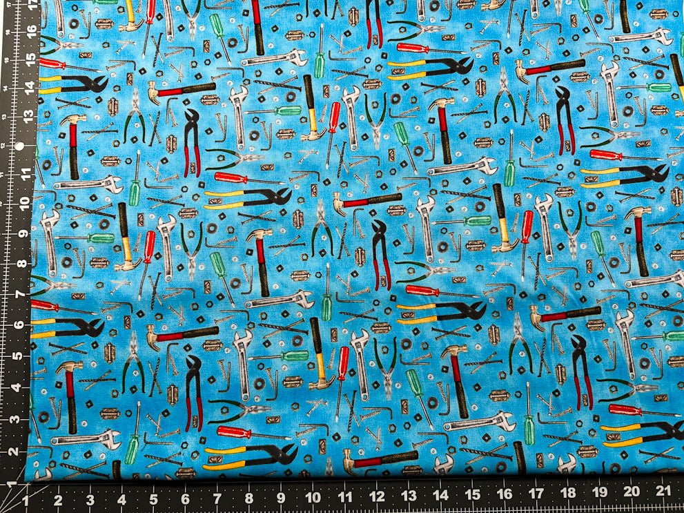 Man Cave Tool fabric 9651 Wrench and Hammer fabric - Mary Jo Fabrics