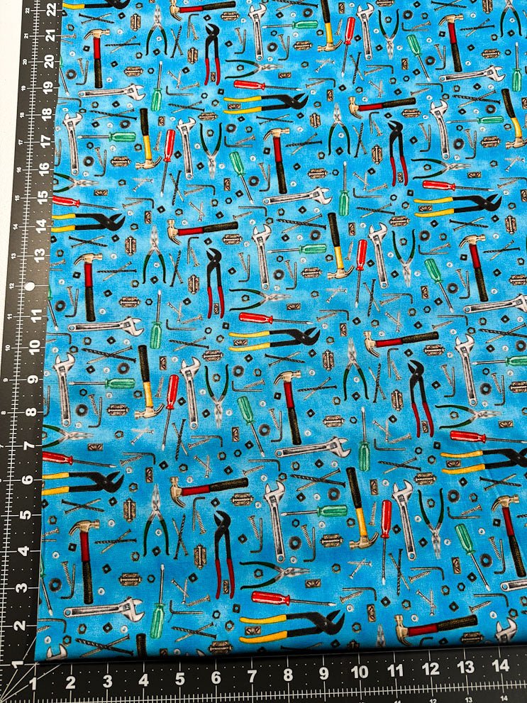 Man Cave Tool fabric 9651 Wrench and Hammer fabric - Mary Jo Fabrics